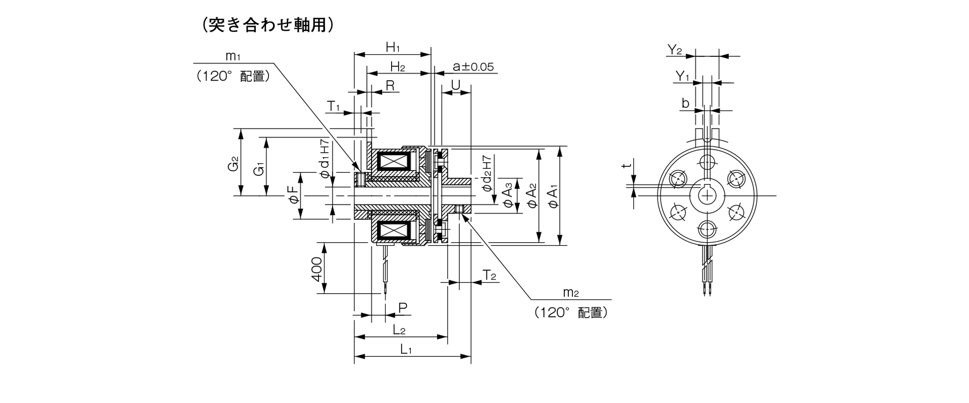 三木プーリの励磁作動形クラッチ102モデル（31型）フランジ取り付け形（壁面取り付け用）寸法図 取付寸法および主要部寸法を示す寸法図