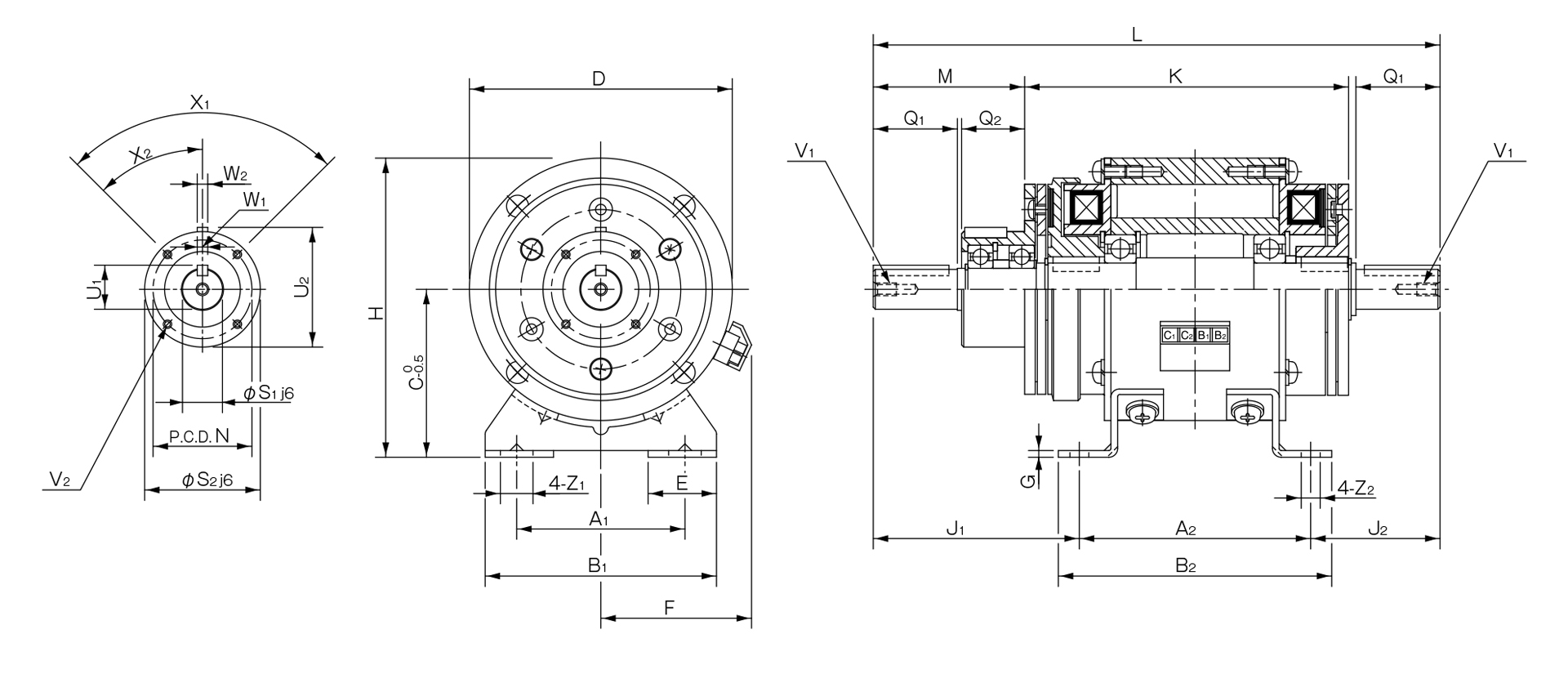 三木プーリのクラッチ・ブレーキユニット121モデル20Gタイプ寸法図 外形寸法および取付寸法を示す寸法図