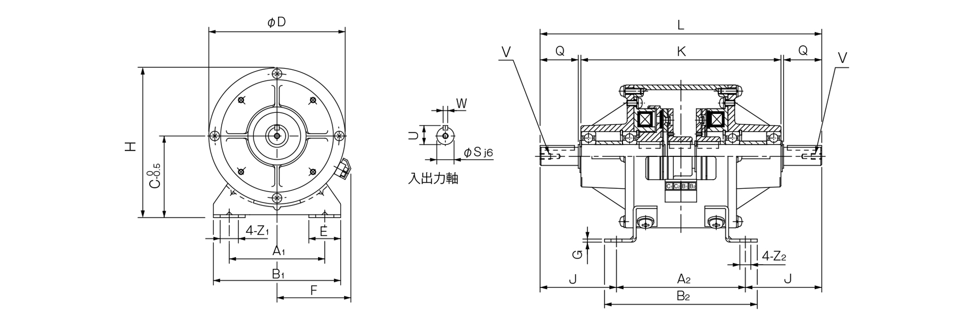 三木プーリのクラッチ・ブレーキユニット125モデル寸法図 外形寸法および取付寸法を示す寸法図