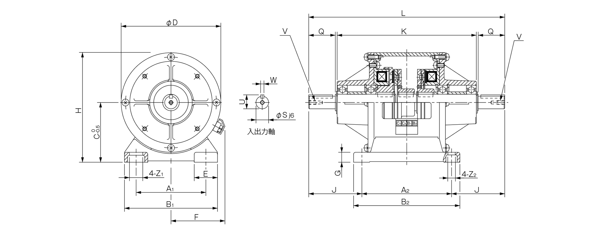 三木プーリのクラッチ・ブレーキユニット125モデル寸法図 外形寸法および取付寸法を示す寸法図