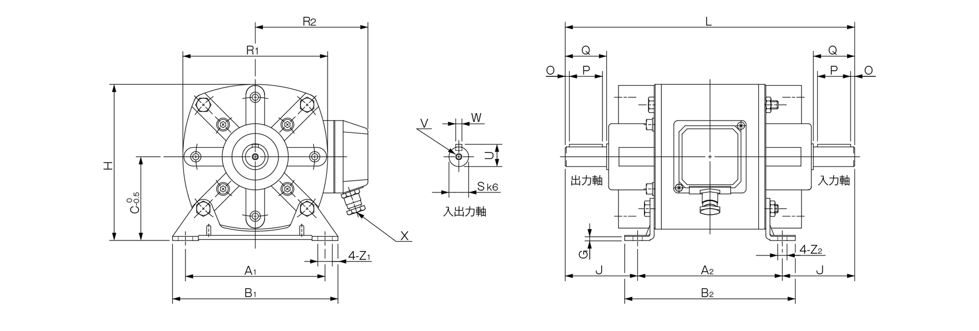 三木プーリのクラッチ・ブレーキユニット180モデル寸法図 外形寸法および取付寸法を示す寸法図
