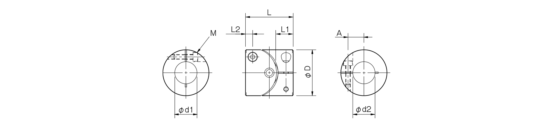 三木プーリのパラフレックス（ピンブッシュカップリング）CPEモデル寸法図 外形寸法および主要部寸法を示す寸法図