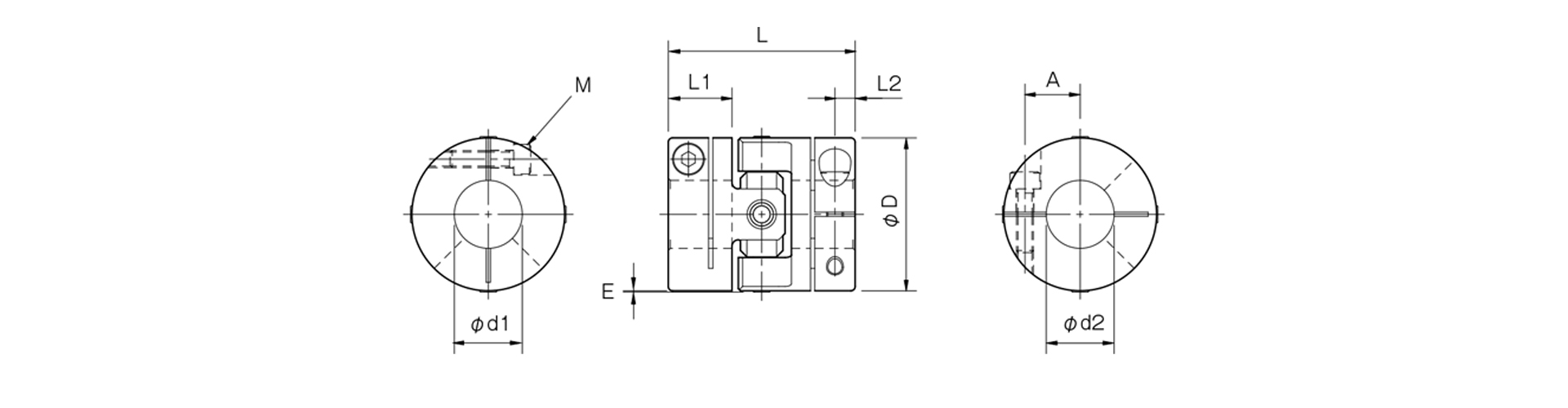 三木プーリのパラフレックス（ピンブッシュカップリング）CPUモデル寸法図 外形寸法および主要部寸法を示す寸法図