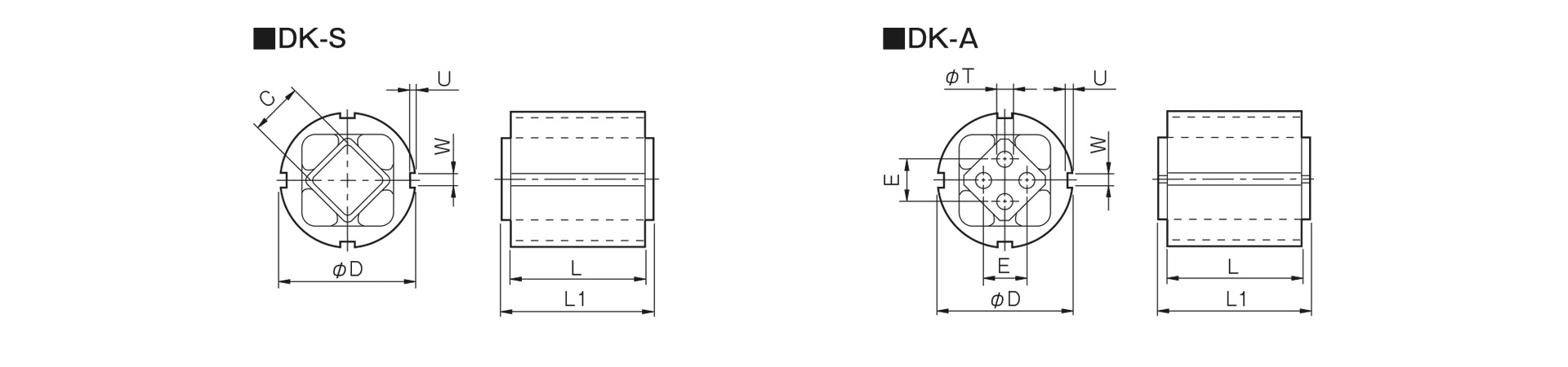 三木プーリのサスペンションユニットDK-Sモデル寸法図 外形寸法および取付寸法を示す寸法図