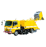 三木プーリの採用関連使用例 ブラシ式路面清掃車（豊和工業製の清掃車に搭載された駆動機構と回転ブラシ装置のイメージ）