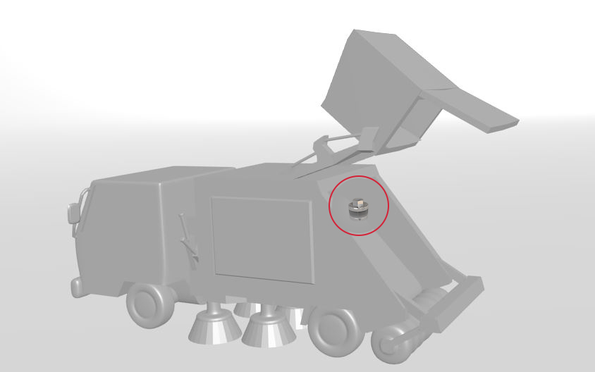 三木プーリの採用関連使用例 路面清掃車のベルトコンベア部（豊和工業製清掃車における回収物搬送機構と駆動部の構成イメージ）